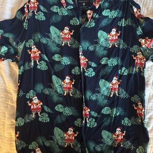 Navy Hawaiian Shirt with Santa Print